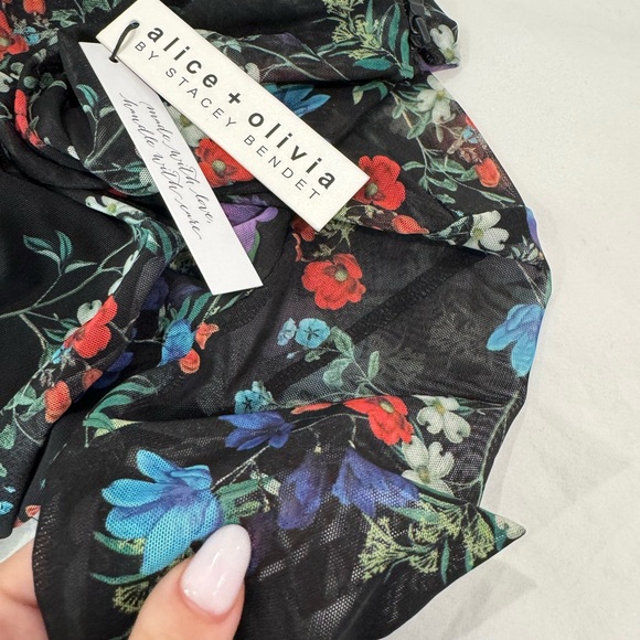 Alice + Olivia Black lace Floral Dress midi gorgeous dress - Picture 5 of 9